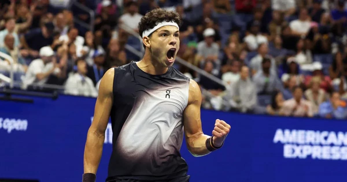 Tennis player celebrating during a match at US Open Tennis player celebrating during a match at US Open