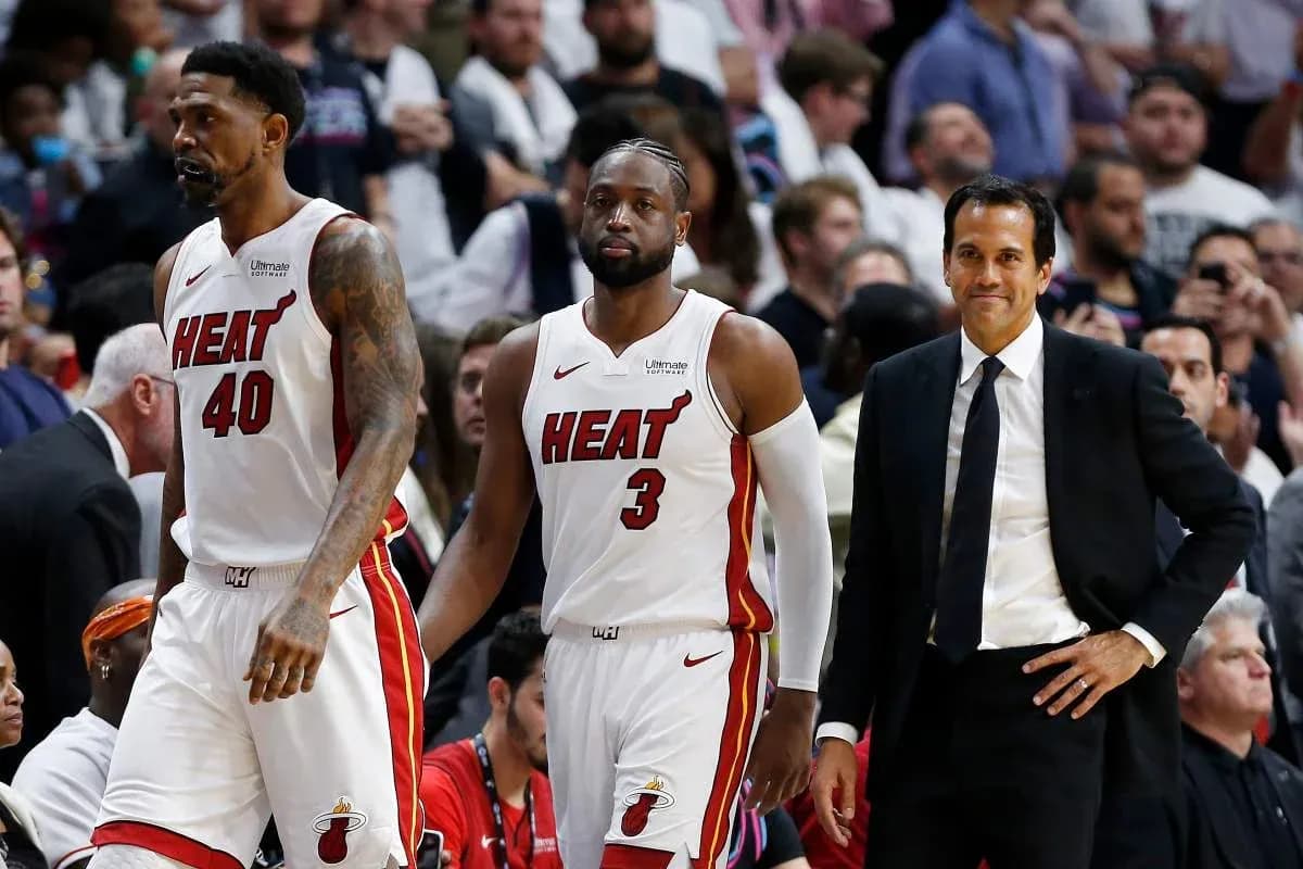 Miami Heat players and coach during game moment Miami Heat players and coach during game moment