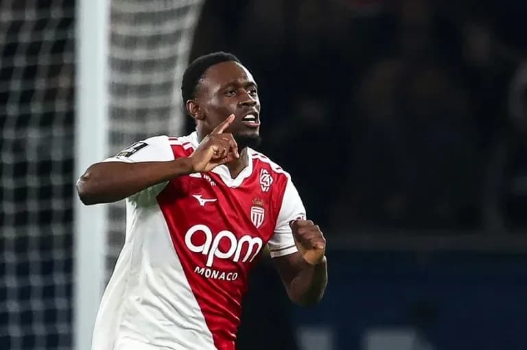 Player celebrating goal for AS Monaco during match Player celebrating goal for AS Monaco during match