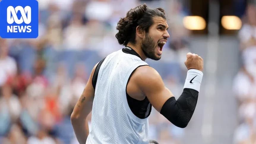 Player celebrating during a tennis match Player celebrating during a tennis match