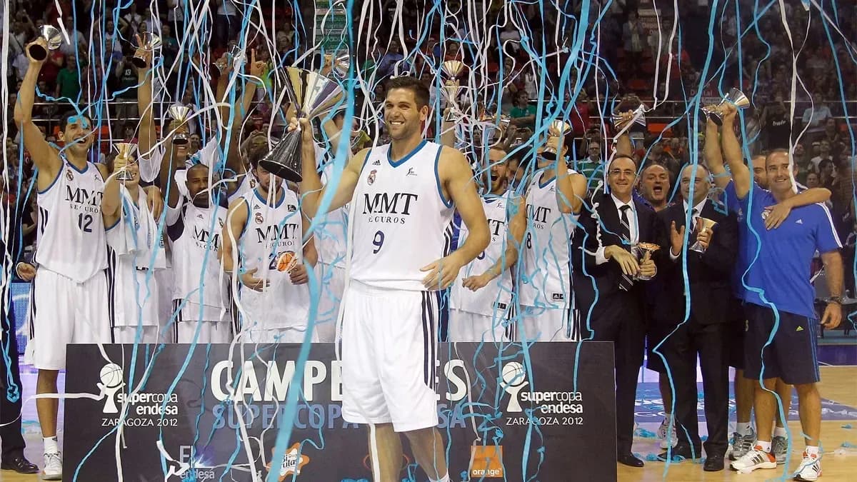 Basketball team celebrating Supercopa Endesa victory Basketball team celebrating Supercopa Endesa victory