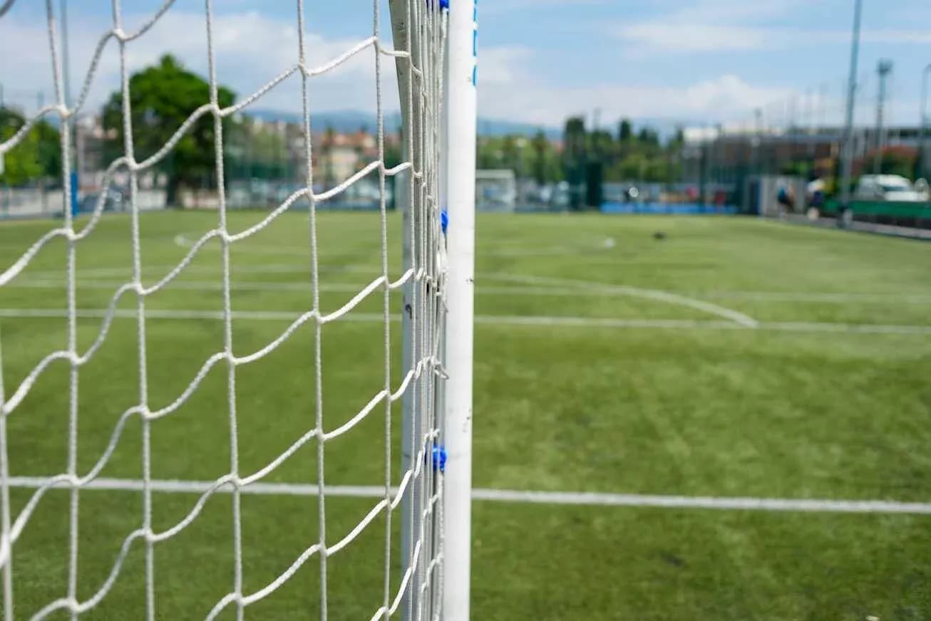 View of goalpost on a soccer field View of goalpost on a soccer field